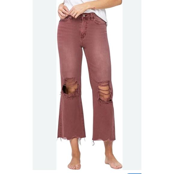 Vervet Jeans Womens 27 Leslie 90s VTG Flare Distressed High Rise Crop NWT - Picture 4 of 9